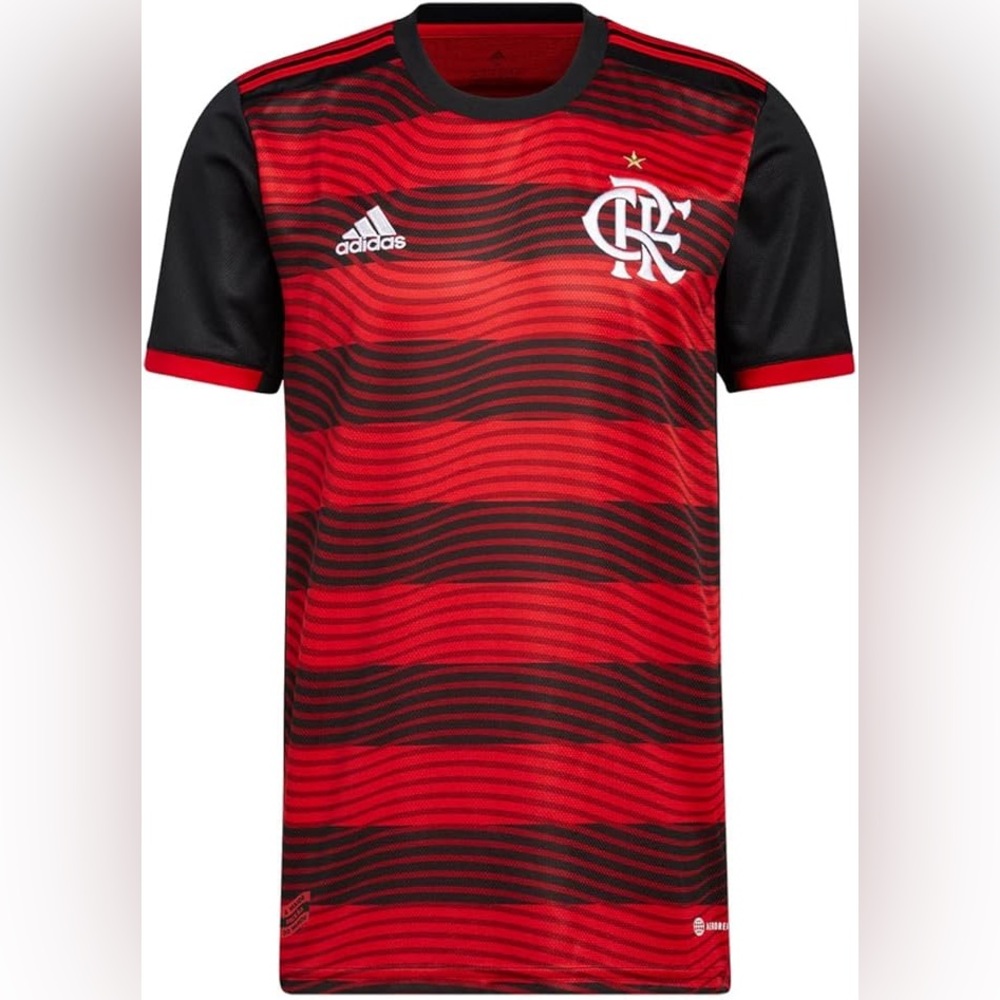 adidas Men's Red and Black Flamengo Soccer Jersey